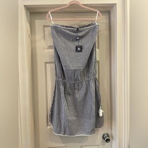 Madison Mathews navy white check strapless sundress/beach cover-up w/ ta…